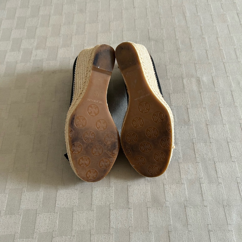 Tory Burch Jackie Canvas Bow Espadrille Wedge Pumps - Picture 7 of 16